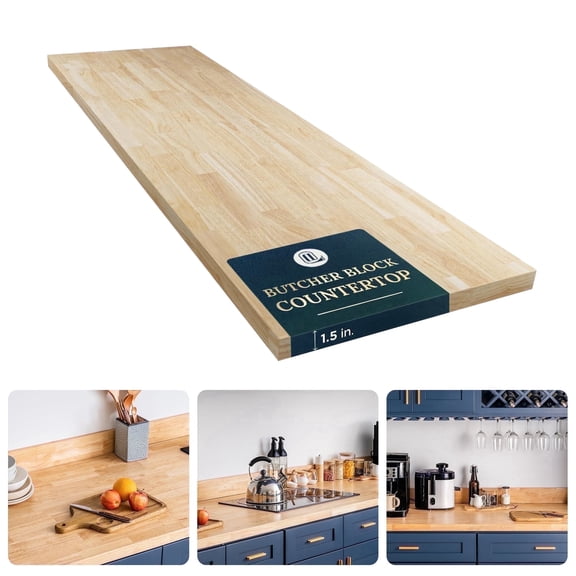 allforwood 60"L x 36"W x 1.5"T Hevea Solid Wood Butcher Block Countertop, Butcher Block Table Top for DIY Washer Dryer/Island/Kitchen (Unfinished )