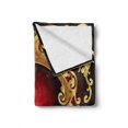 thumbnail image 2 of Yellow Damask Soft Flannel Fleece Throw Blanket, Graphic Image Baroque Inspired Curvy Frame Background, Cozy Plush for Indoor and Outdoor Use, 50" x 60", Earth Yellow Burgundy, by Ambesonne, 2 of 6