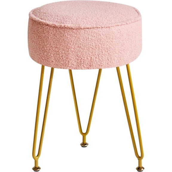 Teddy Velvet Round Footrest Stool Ottoman, Makeup Vanity Stool Side Table, Velvet Dressing Table Seat, Pouf Couch Stool, for Living Room Bedroom, Pink WBD009P