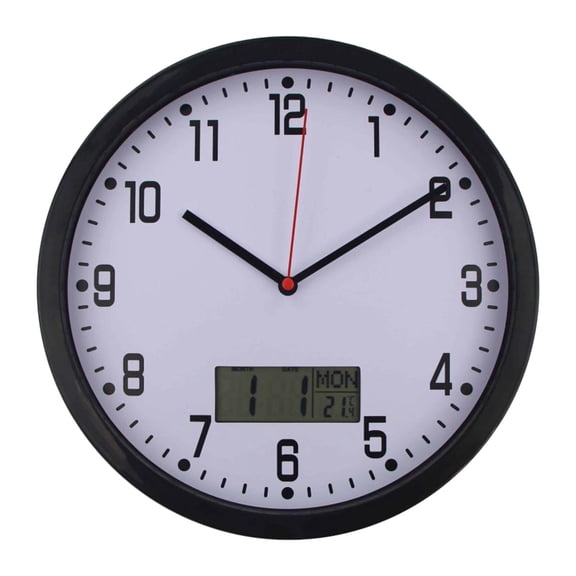 Reloj de pared moderno con fecha y temperatura, reloj de pared digital de 10 pulgadas, decorativo Negro