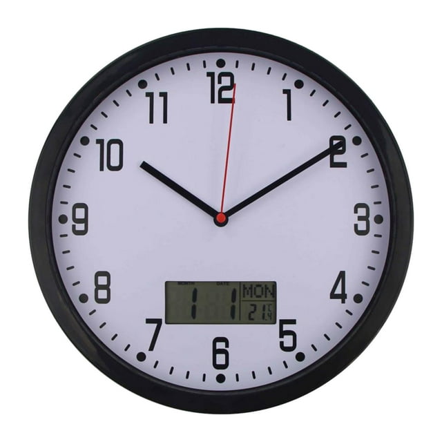 GUOOL Classic LCD Wall Clock with Date and Temperature Multifunctional Non Ticking 10" Black