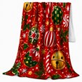 thumbnail image 2 of Christmas Morning Ornaments Bells Pattern Holiday, Festive Holiday Scene, Warm Flannel Blanket for Cabin and Lodge, Art Lovers Christmas Gift, Festive Home Decor, 2 of 9