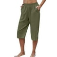 thumbnail image 2 of Dellytop Womens Casual Elastic Waist Solid Color 3/4 Summer Capri Pants, 2 of 5