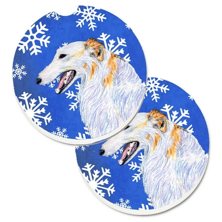 

Carolines Treasures SS4613CARC Borzoi Winter Snowflakes Holiday Set of 2 Cup Holder Car Coasters Large multicolor