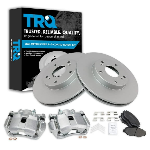 TRQ Front Brake Pad & Rotor Kit Brake Caliper Brake Pads Brake Rotor Semi-Metallic Vented Premium G-Coated Fits Select 2013-2014 Honda Fit