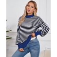 thumbnail image 3 of Sweaters for Women Mock Neck Color Contrast Striped Sweater Loose Y2K Juniors Girls Back to School Pullover Tops Shermie, 3 of 5