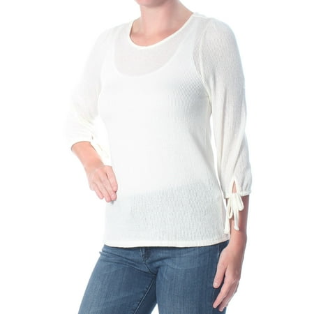 LUCKY BRAND Womens Ivory Tie Sleeve Thermal 3/4 Sleeve Jewel Neck Top Size: XS