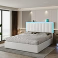 thumbnail image 6 of LED Upholstered Bed Frame Full Size with Adjustable Headboard&Charging Station&LED Lights,Modern Faux Leather Platform Bed Frame with 4 Storage Drawers, No Box Spring Needed,White, 6 of 11
