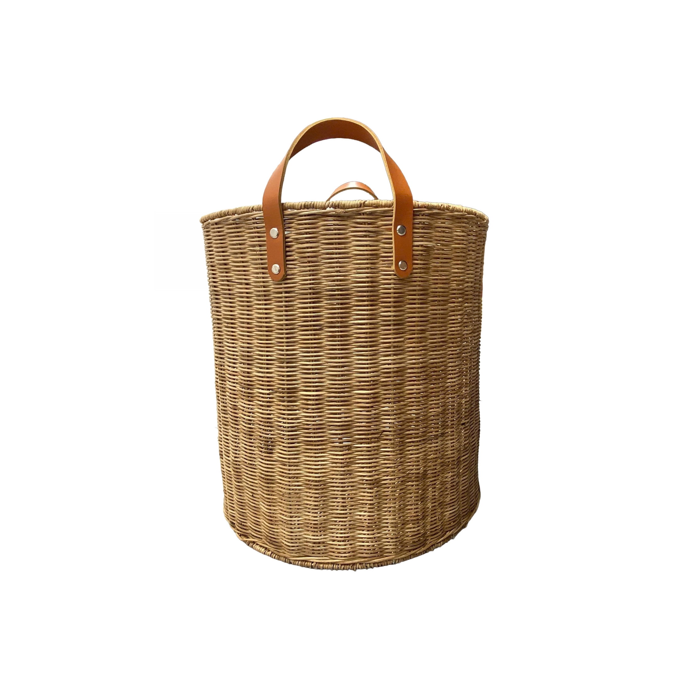 DecMode 16" x 20" Brown Rattan Handmade Woven Storage Basket with Leather Handles, 1-Piece