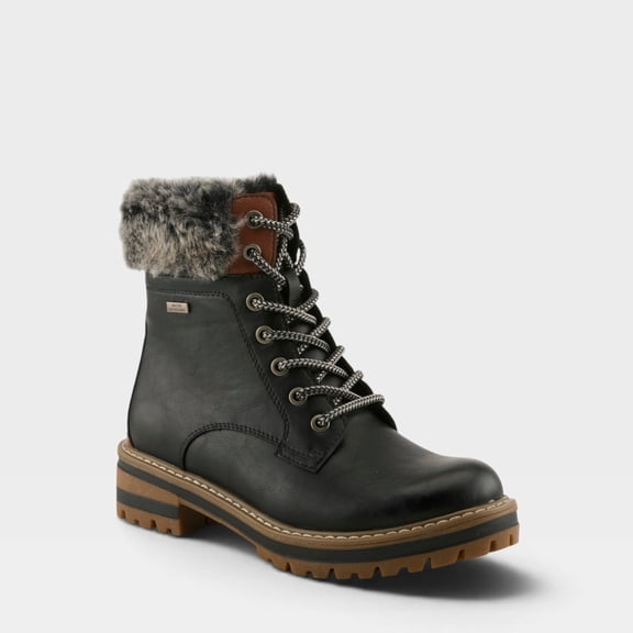 PATRIZIA CANARIO Women’s Winter Boot – Water-Resistant Faux Leather Ankle Boot with Faux Fur Lining & Lug Sole