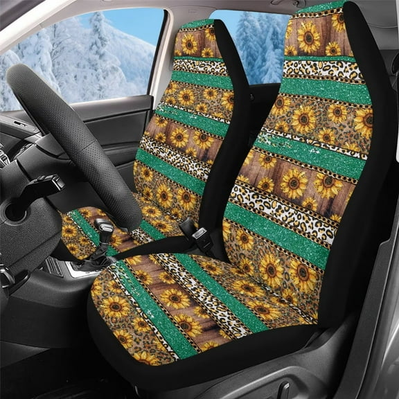 Uorisanigo 2 Pcs Car Seat Covers Set Vehicle Front Seat Protection Aztec Sunflower Leopard Print Car Interior Covers Seats Protectors Universal Fit for Sedans SUVs Pick-up Trucks