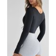 thumbnail image 3 of SUNSIOM Women's Long Sleeve Crop Tops Tight Fitted Scoop Neck Solid Color Short Shirt Tops with Thumb Hole for Spring Fall, 3 of 5