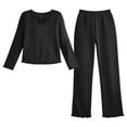 thumbnail image 4 of XIYON Pajama Sets For Women Ribbed Pajama Soft Sleepwear With Black Lace Trim Comfortable Homewear 2 Piece Outfit Soft Sleepwear Loungewear, 4 of 4