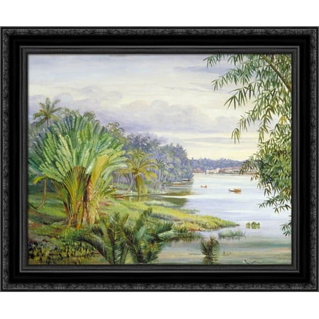 View of Kuching and River, Sarawak, Borneo 24x20 Black Ornate Wood Framed Canvas Art by North, Marianne