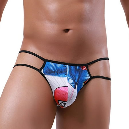 

Panties Clearance Men Casual Erotic Panties Trendy Low Waist Printed Thong Blue Xl
