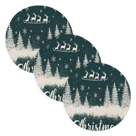 

BZSMCE Mats for Pots Pans Place White Snowflakes Reindeer Simple Style Pattern Pot Mats