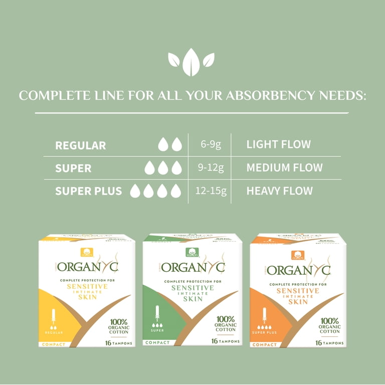 Organyc Chlorine Free Hypoallergenic Organic Cotton Tampons with