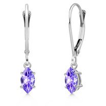 Gem Stone King 14K White Gold Blue Tanzanite Earrings for Women | 0.50 Cttw | Gemstone December Birthstone | Marquise 6X3MM