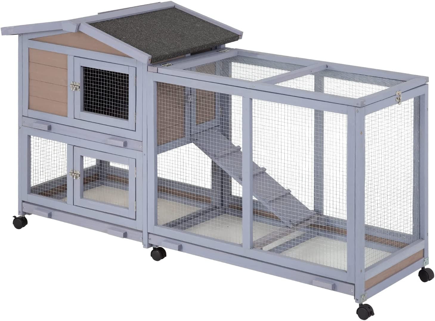 Wood Rabbit Hutch Rabbit Cage Bunny Hutch Rolling Large Bunny Cage