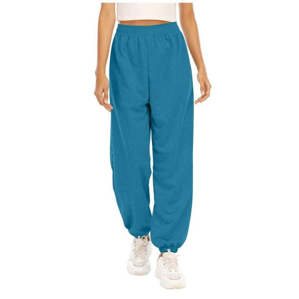 PEZHADA Fall Savings Women's High Waisted Sweatpants Workout Active Joggers  Pants Large Baggy Lounge Straight Leg Guards Pants Light Blue