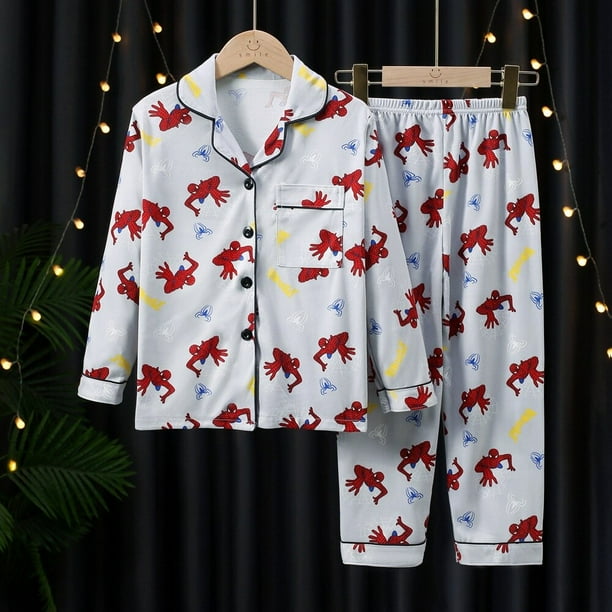 Spiderman Marvels Pijamas para niños Niños Ropa de algodón Pantalones Conjunto Ropa de dormir de dibujos animados Pijamas para niños para niñas Trajes Niño Pyjama16 altura 130-140 cm Gao Jinjia LED