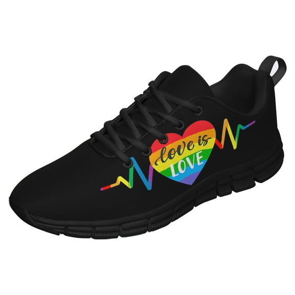 LGBT Pride Love Is Love Shoes for Men Women Running Sneakers Breathable Casual Sport Tennis Shoes Gift for Him Her Black Size 3.5