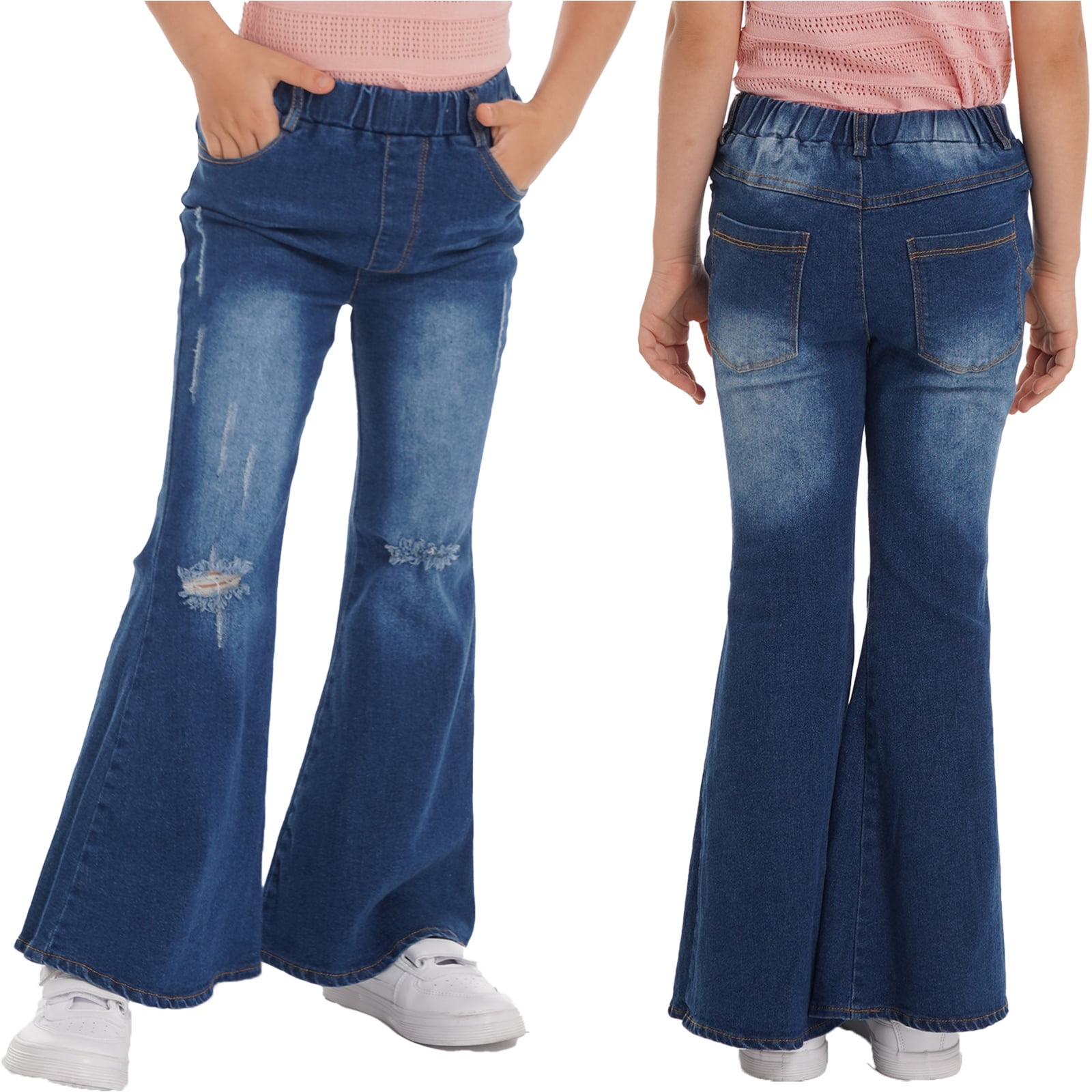 iiniim Girls Kids Distressed Ripped Hole Jeans Bell Bottom High Waist ...