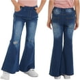 thumbnail image 2 of renvena Girls Jeans Denim Elastic Wasit Wide Leg Ruffle Flare Hem Pants Ripped Jeans Distressed Bell-bottom, 2 of 7