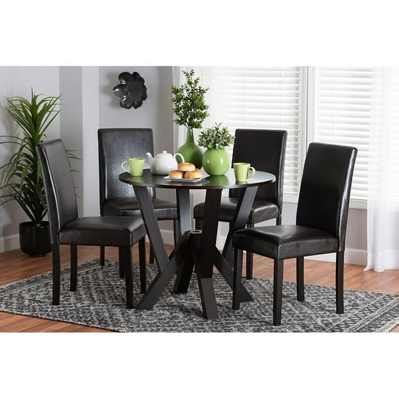Baxton Studio Rosi Modern Espresso Brown Faux Leather and Wood 5-Piece Dining Set