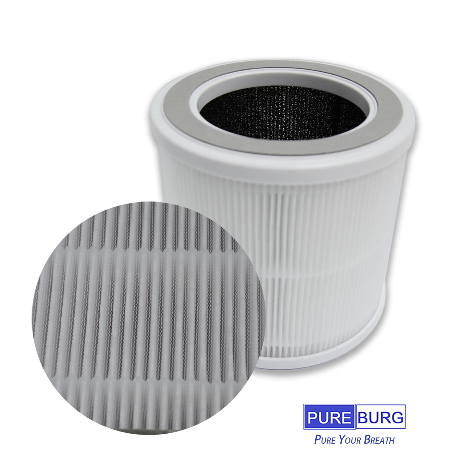 PUREBURG Replacement Filter Compatible with RENPHO R-HAU01 Air Purifier,2-Pack H13 HEPA Activated Carbon 2-in-1 3-Stage Filtration For Air Clean Dust VOCs Odor