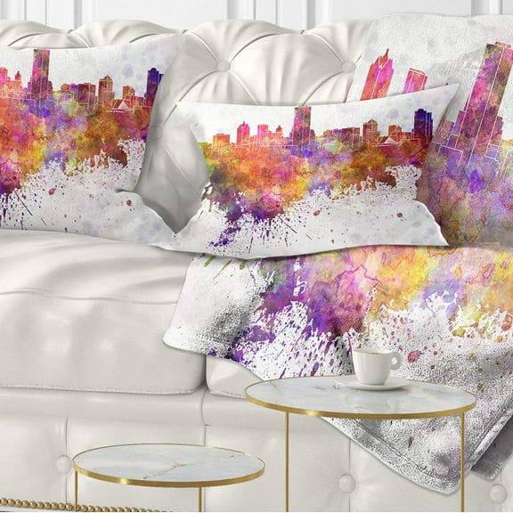 Designart Milwaukee Skyline - Cityscape Throw Pillow - 12x20