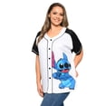 thumbnail image 2 of Disney Stitch Baseball Jersey Button Down Shirt White Women's Plus Size, 2 of 6