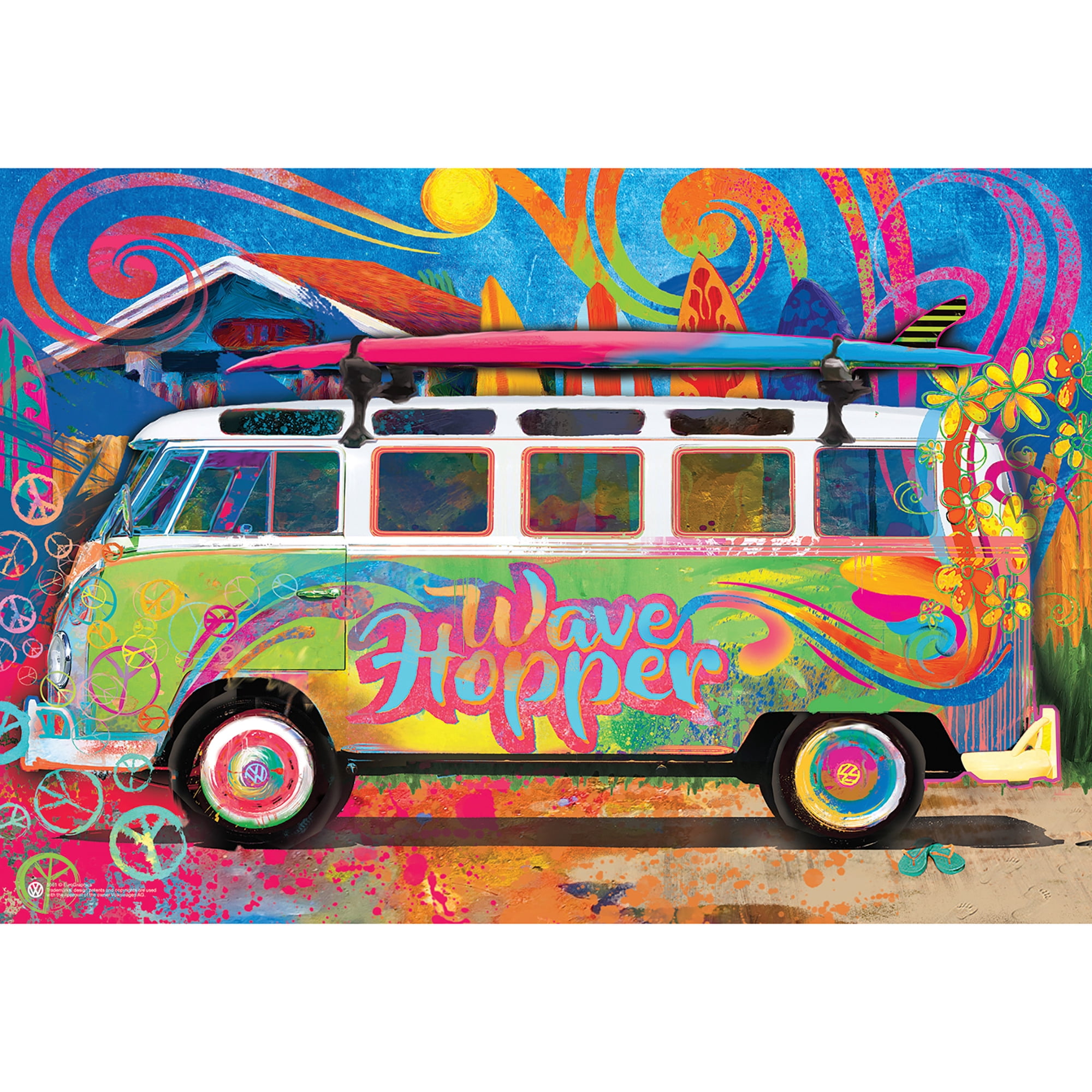 VW Wave Hopper Bus Shaped Tin W/ Puzzle, 550 Pieces