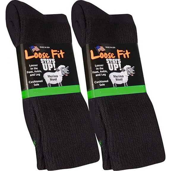 Loose Fit Stays Up Solid Merino Wool Men's and Women's Sock (Pack of 2) Made in USA.