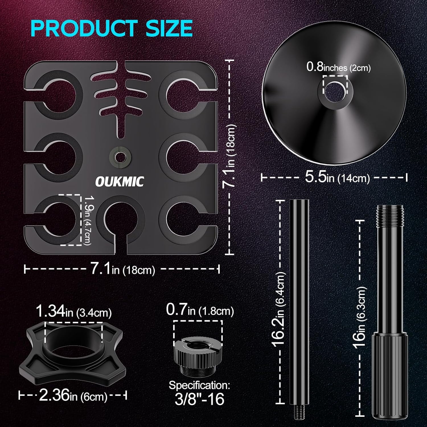 Multi Microphone Holder with Desktop Mic Stand, Square Tray with  Slots Holds  to 7 Mics, Wired and Wireless Mic Holder for Stage Organizer and Display-7 Anti-roll Rings Included