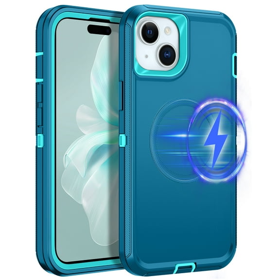 I-HONVA For iPhone 14/15 Plus Case Compatible with MagSafe,3-Layer Military Grade Drop Protection Anti-Slip Bumper Rugged Shockproof Dustproof Protection 6.7 inch Phone Case,Turquoise