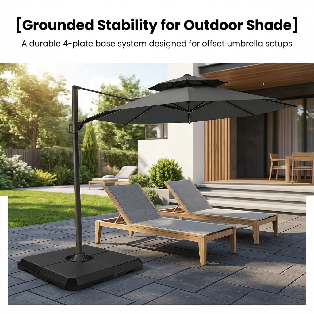 317 Lbs Offset Cantilever Umbrella Base, Fillable Umbrella Stand for Patios Gardens and Yard, HDPE Cantilever Umbrella Base with Sealed Spouts