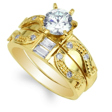 Jamesjenny Duo Set 14k Yellow Gold Round Cz Horseshoe Shaped Jamesjenny Duo Set 14k Yellow Gold Round Cz Horseshoe Shaped Solitaire Ring Size 4 10