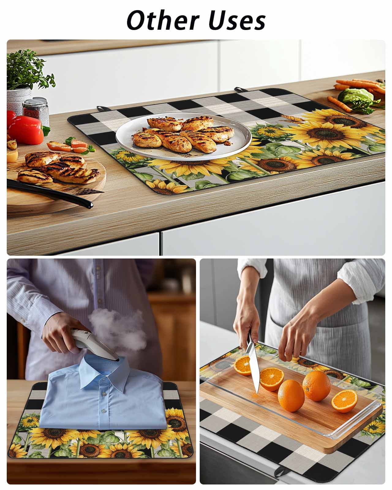 Stove Top Covers for Electric Stove, Sunflower Checkered Glass Stovetop Cover Protector, Black Buffalo Plaid Pastoral Flowers Induction Cooktop Protector Oven Mat for Kitchen Countertop 24"x21"