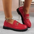 thumbnail image 4 of KEGIRLOM Women's Fashionable Casual Loafers Versatile British Style Plus Size Metal Buckle Round Toe Closed Toe Low Heel Shoes Red 8.5, 4 of 8