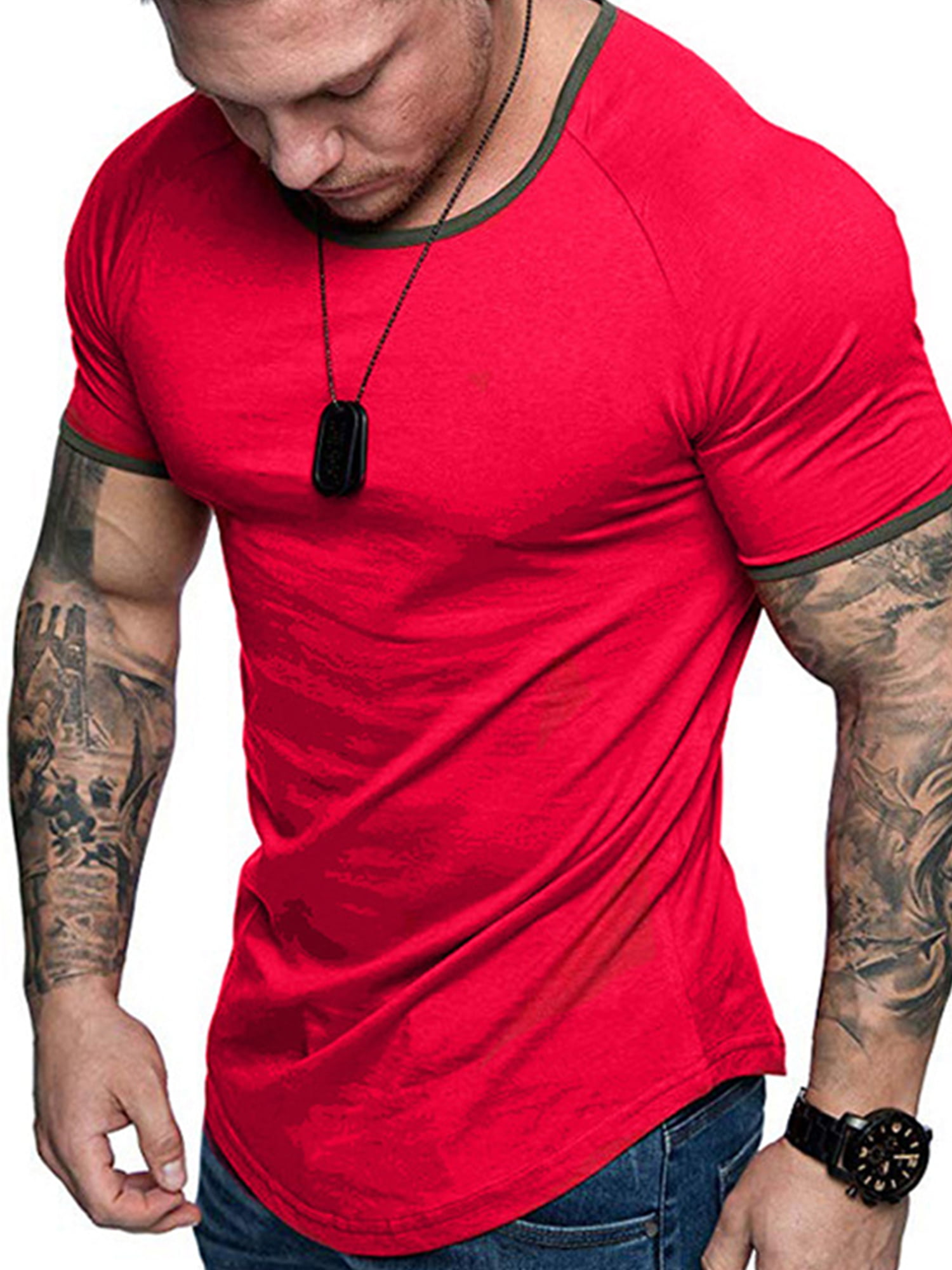 Lallc - Mens Slim Fit Short Sleeve T Shirt Muscle Tee Casual Tops ...