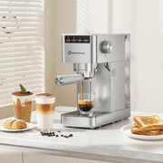 Espresso Machine 9 Bar, Compact Espresso Maker with Steam Milk Frother, Stainless Steel Coffee Machine with Removable Water Tank for Cappuccino, Latte, Silver