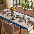 thumbnail image 3 of Independence Day Table Cloths for 3 Foot Rectangle Tables, Red Blue Stars Stripes Flag Wooden Patio Waterproof Elastic Fitted Tablecloths, Washable Rectangular Table Cover for Camping, 3 of 8