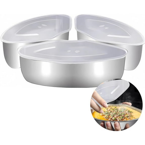 Stainless Steel Food Steamer Box , Food Container, Mini Steamer Cookers Insert for Cereal Seafood, Stainless Steel,3Pcs