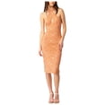 thumbnail image 3 of BARDOT Womens Orange Slitted Zippered Corset Boning Lined Lace Sleeveless Halter Below The Knee Evening Sheath Dress XS, 3 of 4