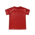 thumbnail image 4 of MSemis Kids Girls Boys Shiny Metallic Jazz Hip Hop Modern Ballet Dance Tops Short Sleeve T-Shirt Red 170, 4 of 7