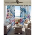 thumbnail image 6 of Sea Turtle Octopus Kitchen Curtains Coastal Coral Summer Ocean Watercolor Cafe Short Curtains for Bathroom Blackout Window Curtain Small Window Treatment Drapes for Bedroom Living Room 52"x45"x2, 6 of 9