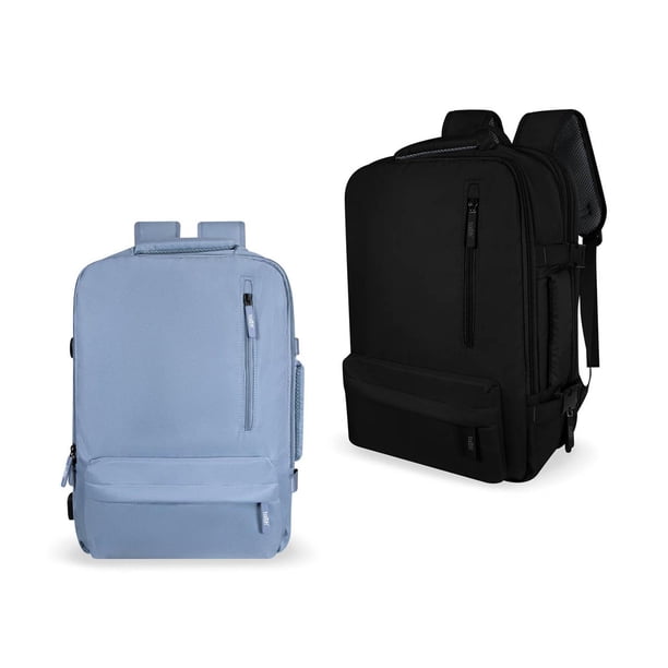 Paquete 4 piezas Mochila expandible con puerto USB y porta laptop azul 35 x 47 x 16