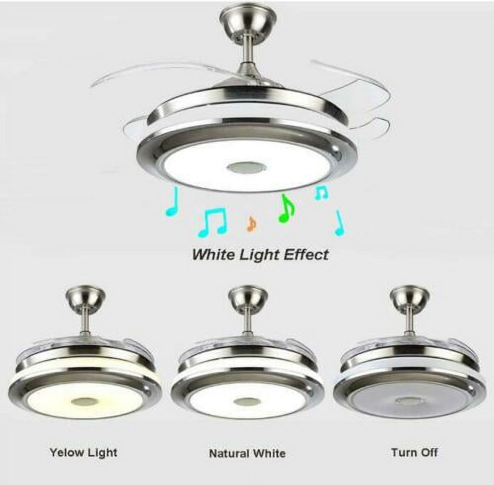 EASYG 42'' Modern Retractable Ceiling Fans with Smart Bluetooth Music Player Chandelier 3 Colors Invisible Blades with Remote Control