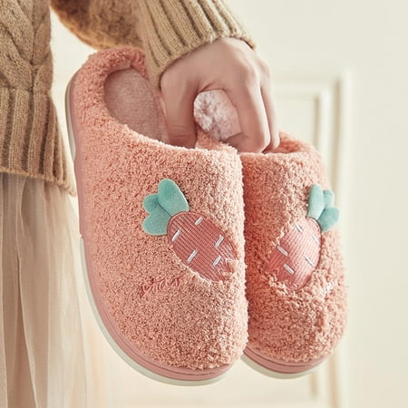 

〖Yilirongyumm〗 Pink 36-37 Slippers For Women Plush Home Toe Furry Keep Winter Open Slipon Shoes Flat Cartoon Warm Slippers Women s Slipper